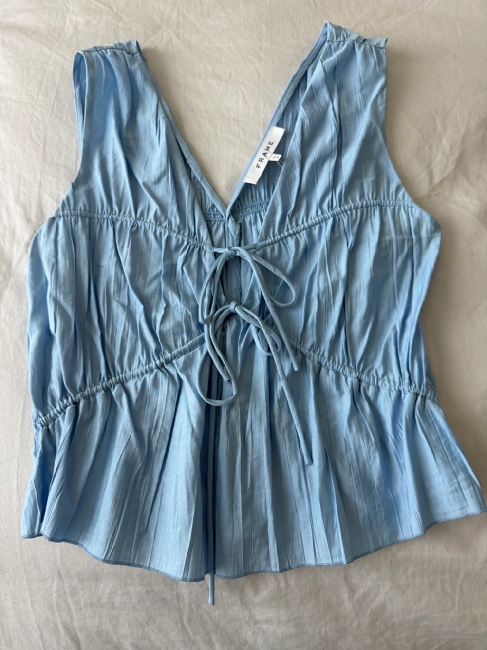 Frame Denim Sky Blue Tie-Front Ruffle Hem Tank